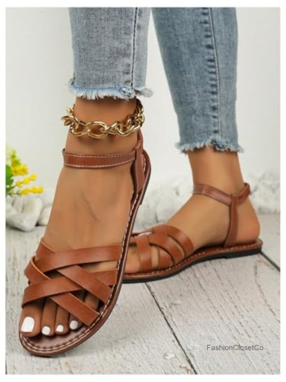 Flat Gladiator Sandals Criss Cross Strapy Dressy Open Toe Slides - Picture 4 of 5